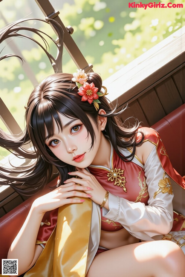 Hentai - The Frozen Elegance That Melts Starlight Set.2 20250106 Part 15 No.abf5c6 A woman in a red and gold dress sitting on a bench.