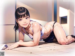 A woman in a white lingerie sitting on a couch.